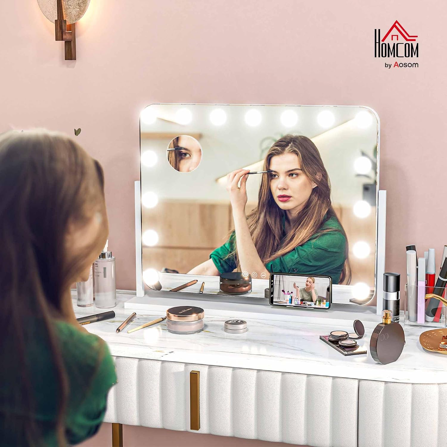 Detalle 2 de HOMCOM Miroir Maquillage Hollywood 63 x 50 cm