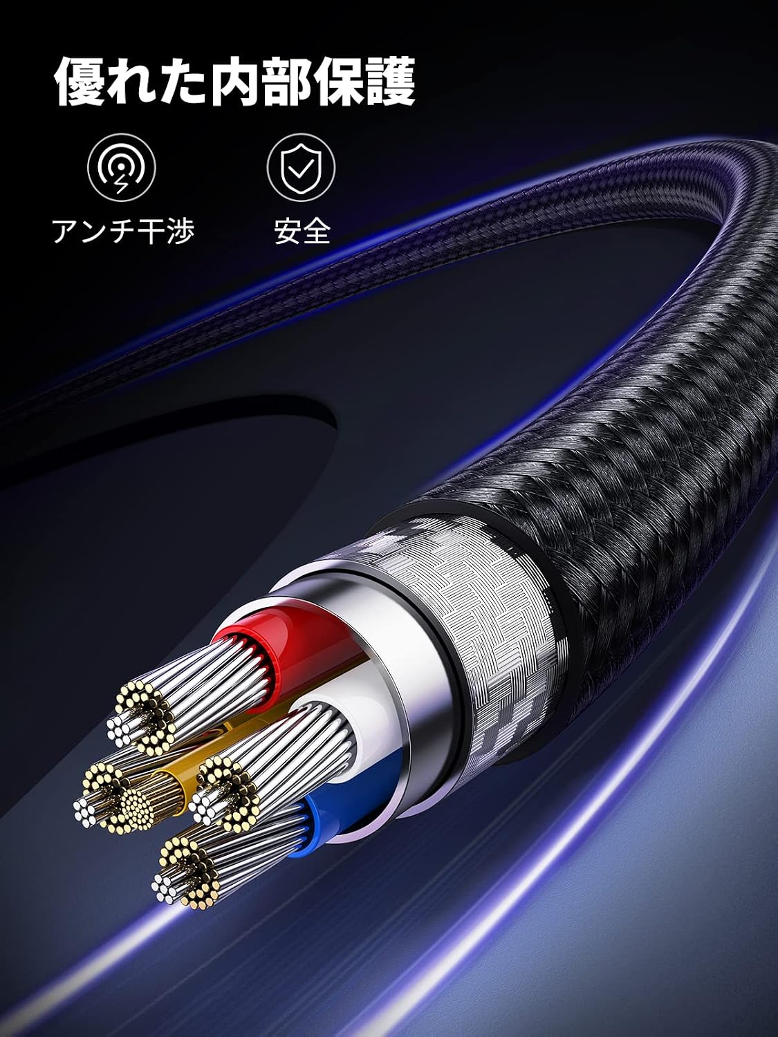 Detalle de UGREEN MFi認証 Lightningケーブル 2m ナイロン編み グレー iPhone・iPad対応
