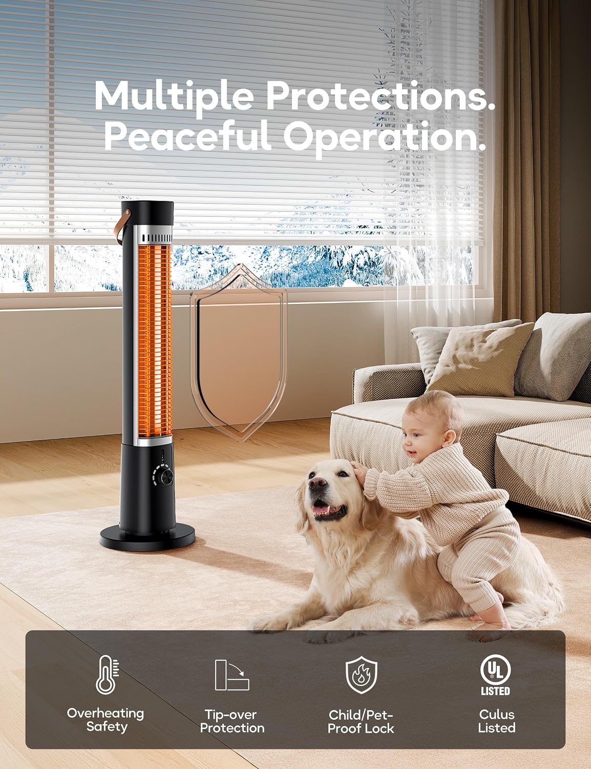 Detalle 2 de AEROZY SH03 Infrared Patio Heater, 1500W, 60° Oscillation, Remote