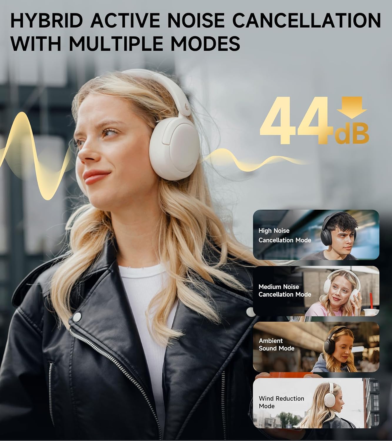 Detalle de Edifier W800BT Pro Hybrid Active Noise Cancelling Wireless Headphones (Ivory) – Up to 45h battery