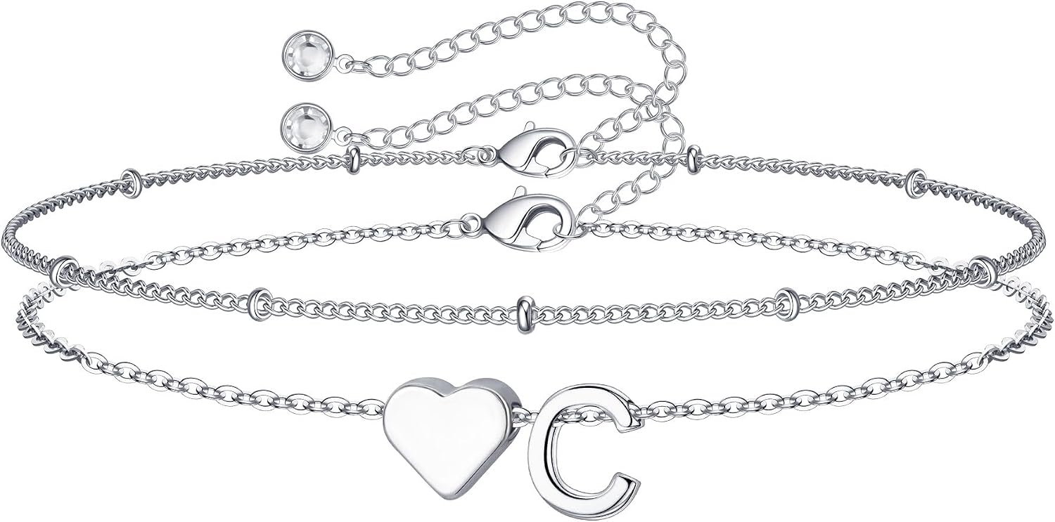 Detalle de TINGN Bracciale da donna placcato oro argento a cuore con lettere monogramma regolabile