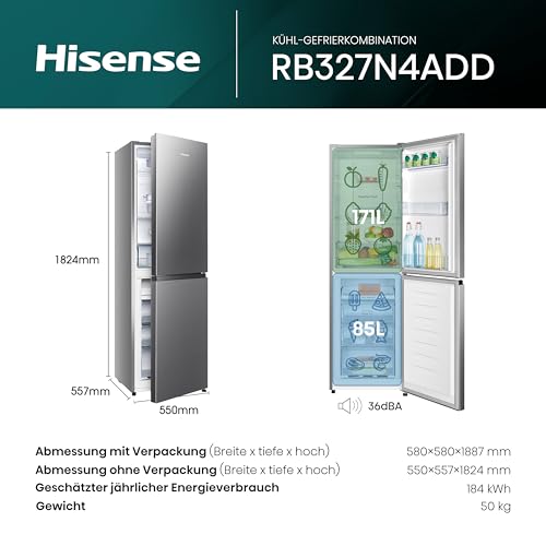 Detalle de Hisense RB327N4ADD Kühl-Gefrier-Kombination – Total NoFrost, Wechselbarer Türanschlag, 171 L Kühlteil / 85 L Gefrierteil