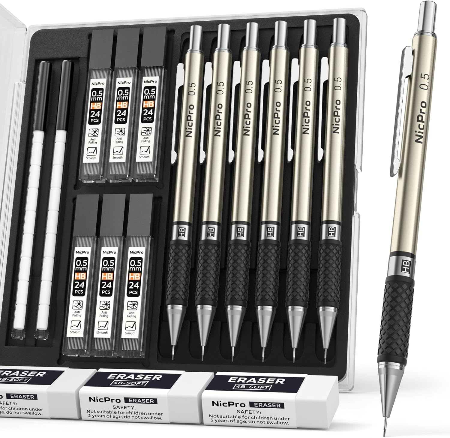 Thumbnail 6 de Nicpro 0.9 mm Art Mechanical Pencil Set (3 Pack) with Storage Case & HB Lead Refills