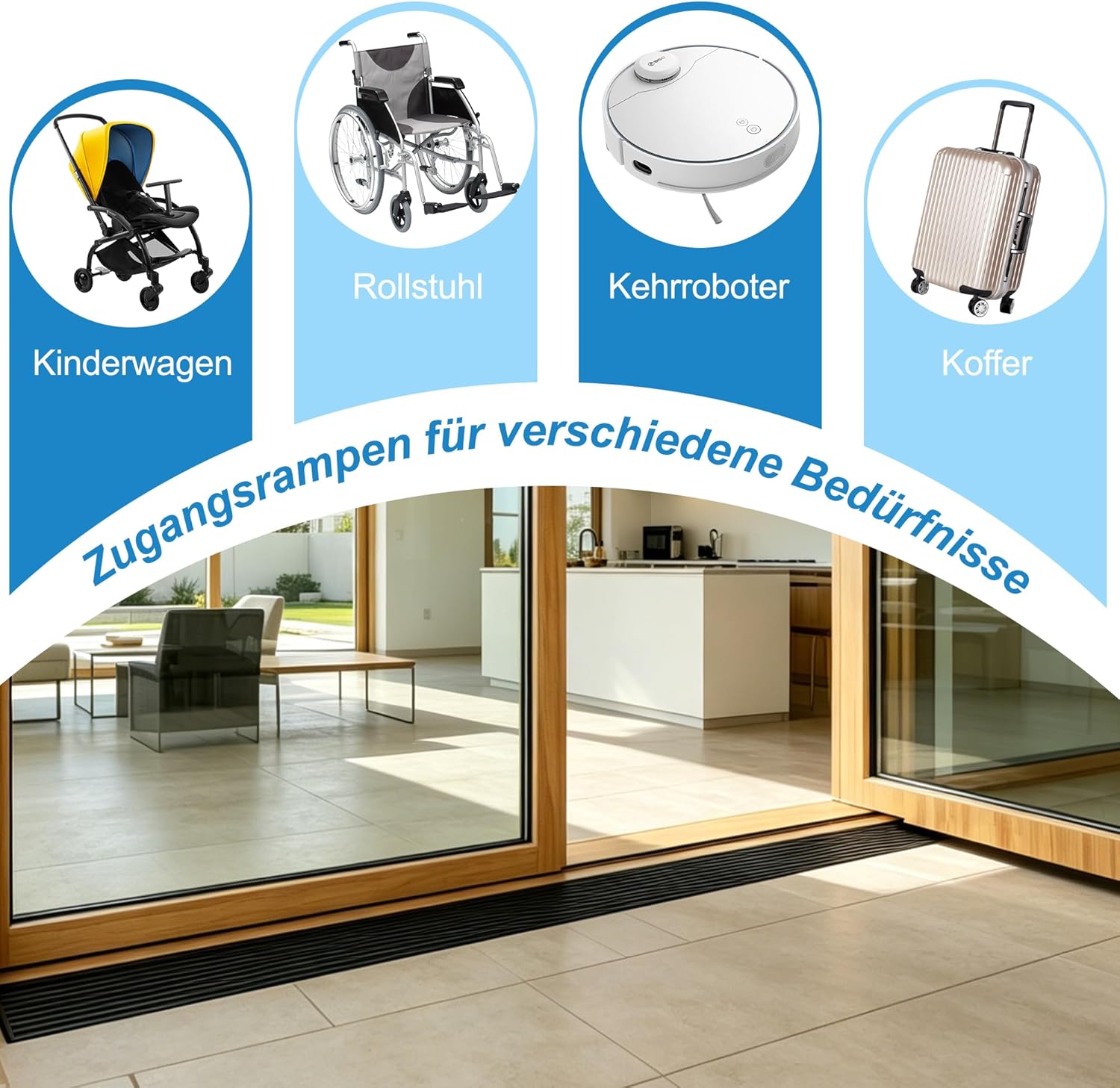 Thumbnail 3 de CUTIS Türschwellenrampe 90 x 6,5 x 2,5 cm (Schwarz) – Rampe für Saugroboter, Kinderwagen, Rollatoren und E-Scooter