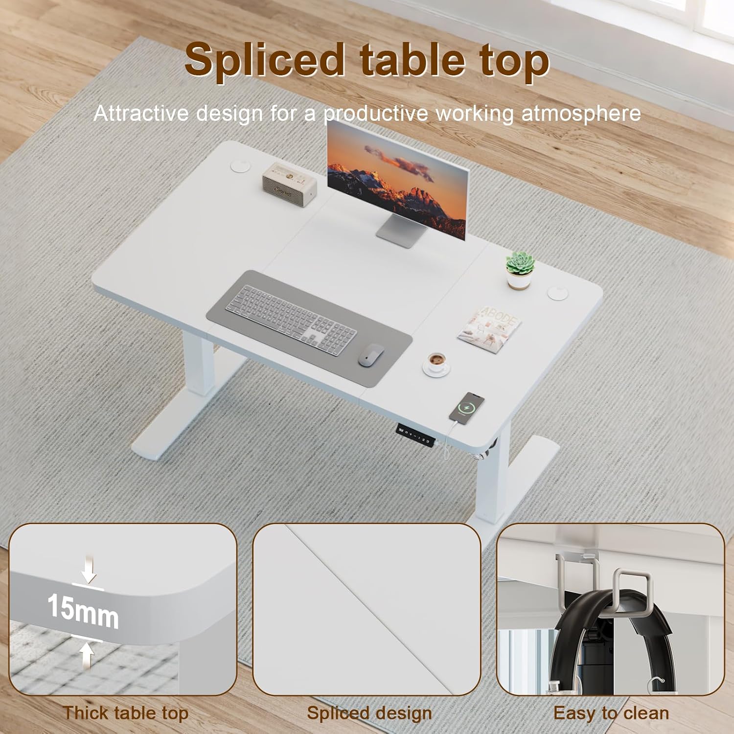 Detalle de JUMMICO Scrivania Regolabile in Altezza con Caricatore USB – 140 x 60 cm, standing desk