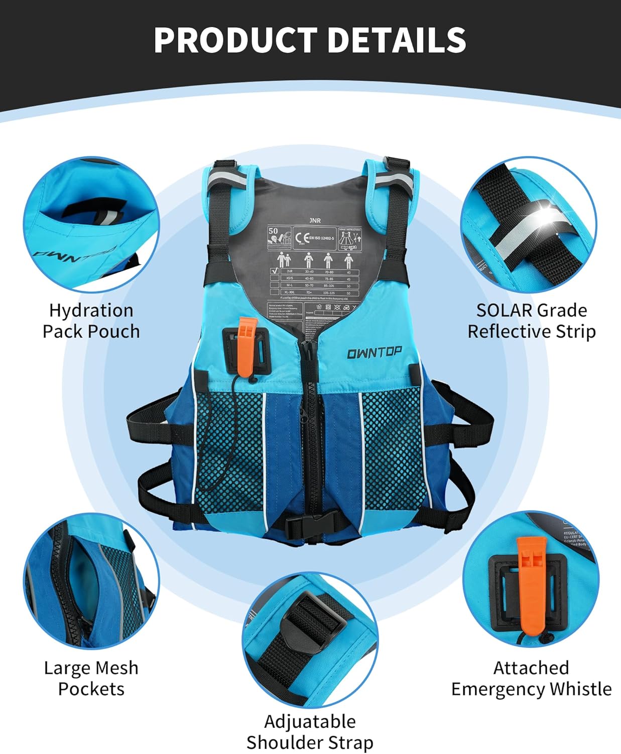 Detalle de Owntop Swim Jacket Adult Youth Hydration Pack with Dual Mesh Pockets