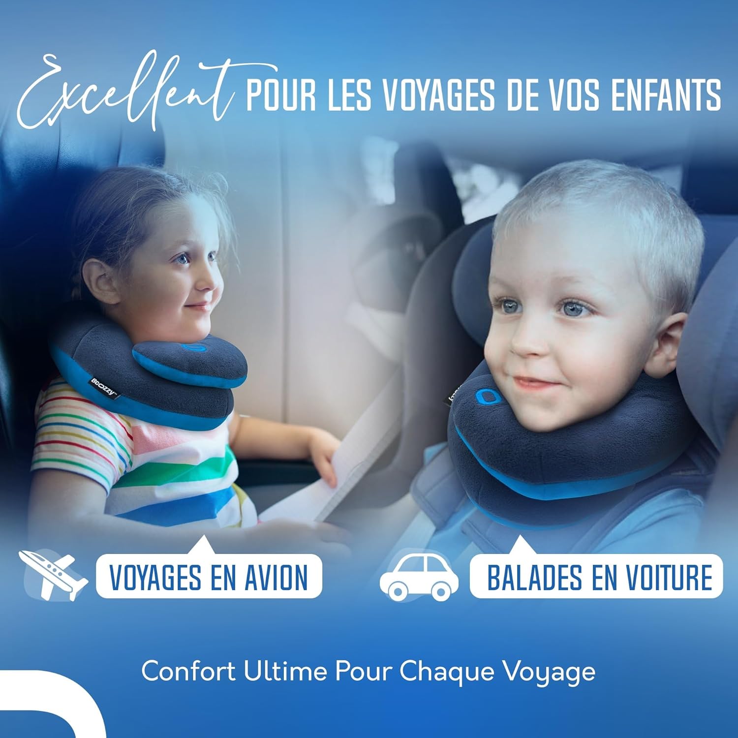 Detalle de BCOZZY Oreiller de Voyage avec Soutien du Menton pour Enfants 3–7 ans – Small, Blue Marine
