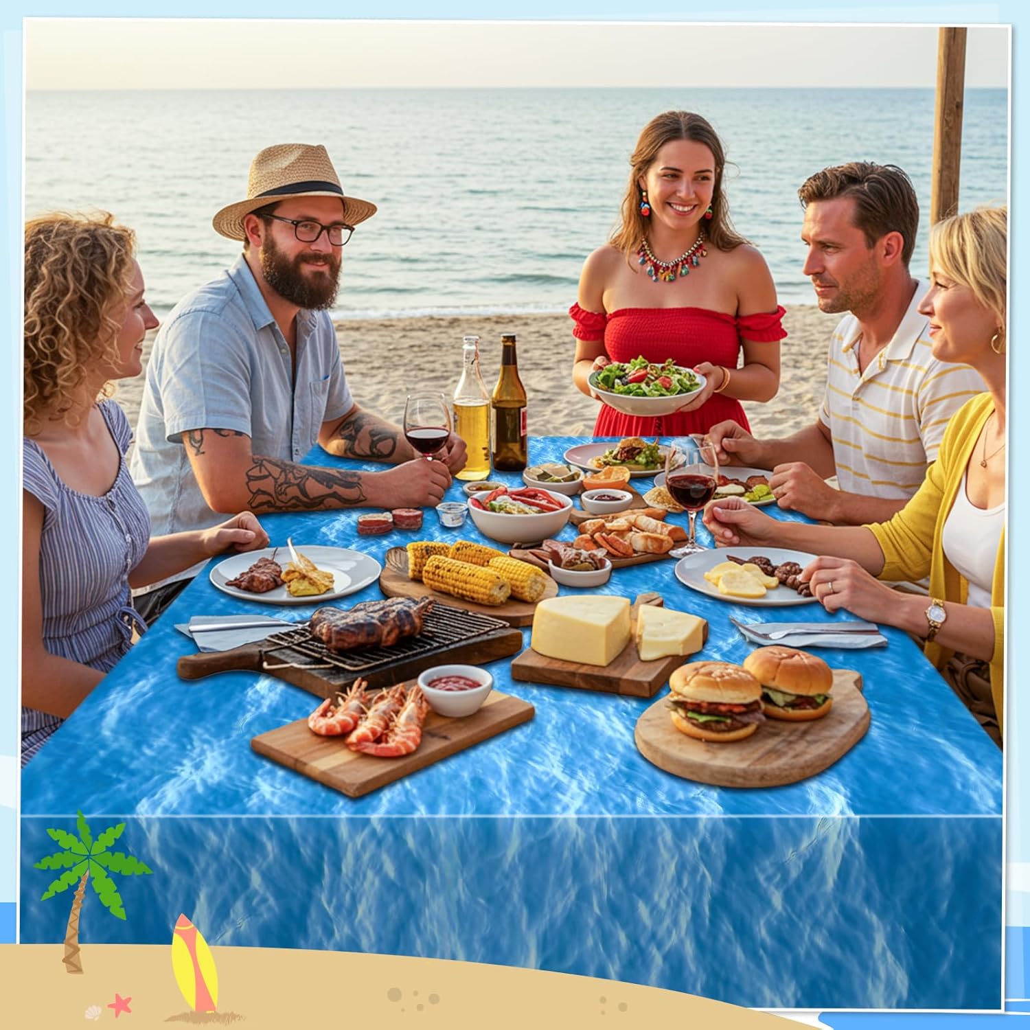 Thumbnail 5 de NatNarr 3-Pack Ocean Waves Disposable Plastic Tablecloths (54 x 108 in)