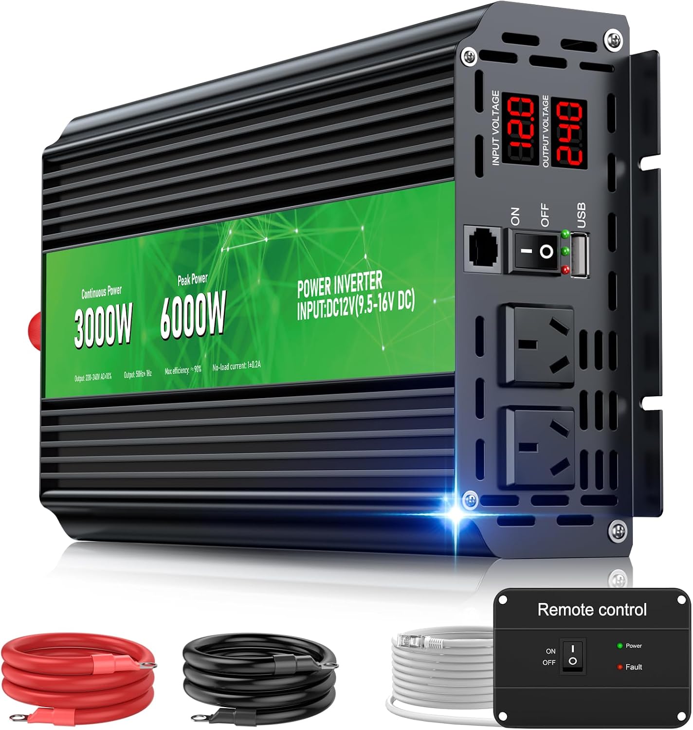 Detalle de HONOURLIGHT 4874849 3000W Power Inverter, 12V DC to 110/120V AC, LCD