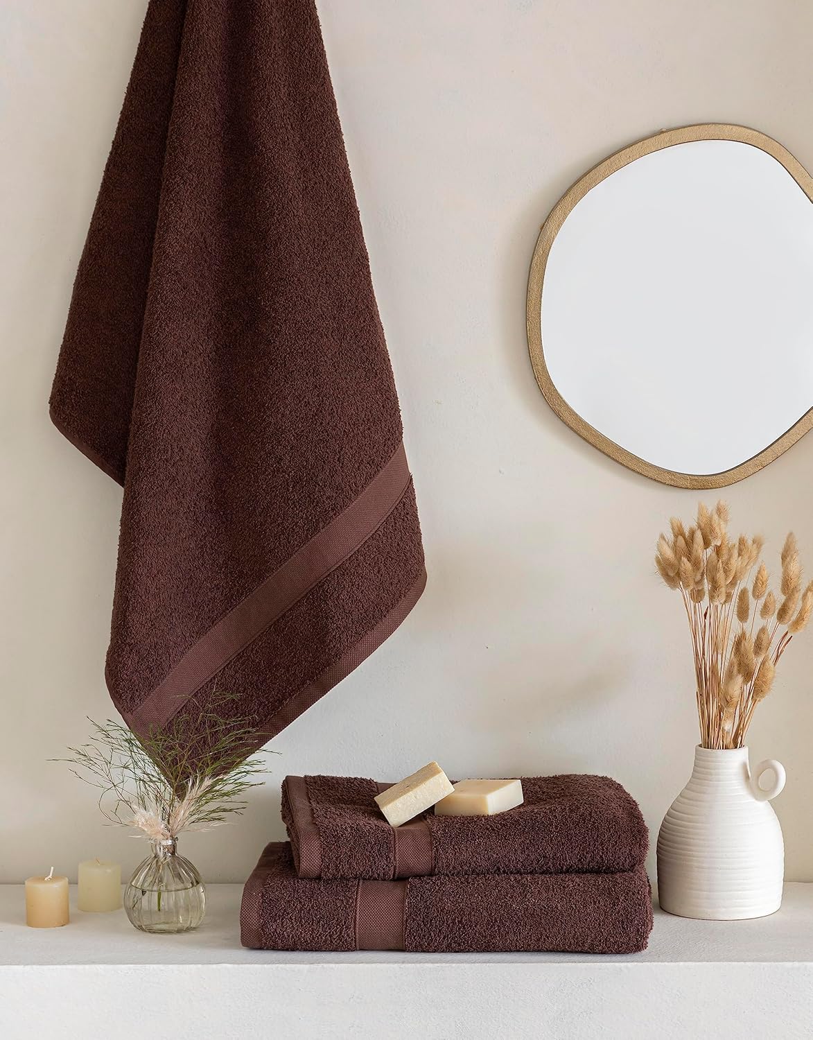 Thumbnail 5 de Todocama Lot de 2 Serviettes de Douche en coton 100% – 70 x 140 cm, chocolat, absorbantes et à séchage rapide
