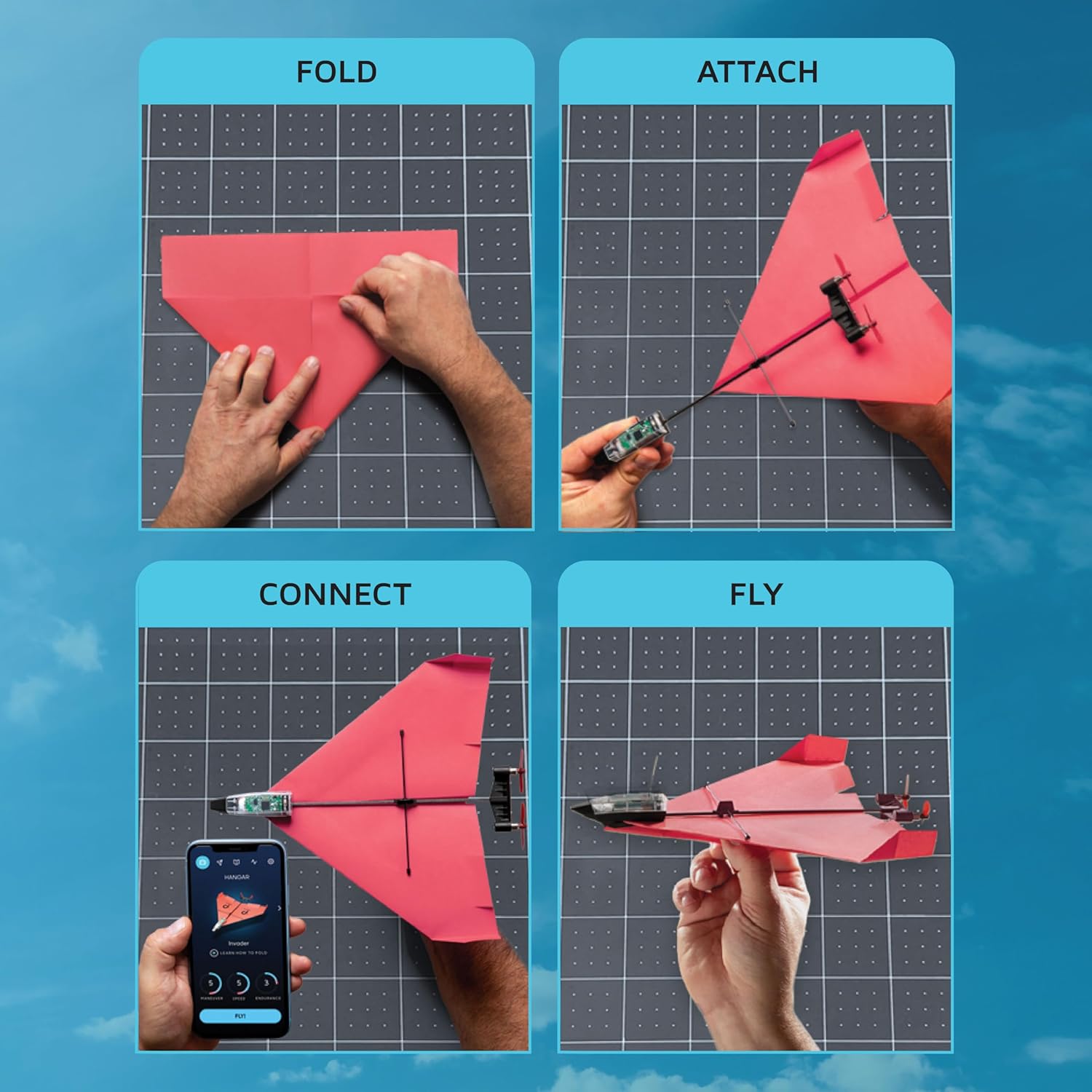 Detalle de POWERUP 4.0 smartphone-controlled RC paper aeroplane kit with autopilot & gyro stabiliser