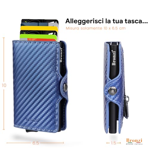 Detalle de Bronzi Nuovo Portafoglio Portacarte RFID – Slim Design Italiano in Blu