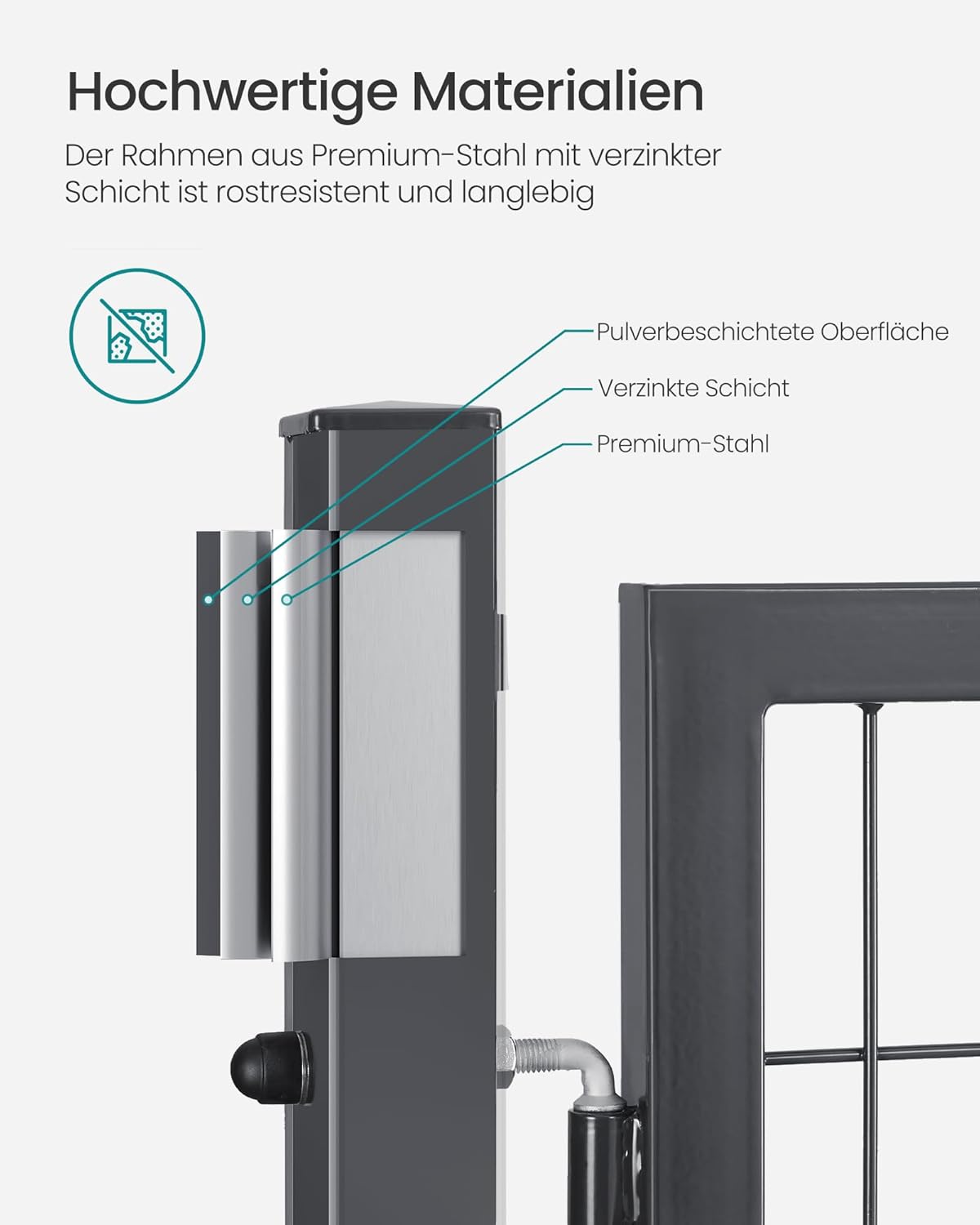 Detalle de Gartentor SONGMICS GGD210GZ01, abschließbar, verzinkter Stahl, grau – 106 x 100 cm
