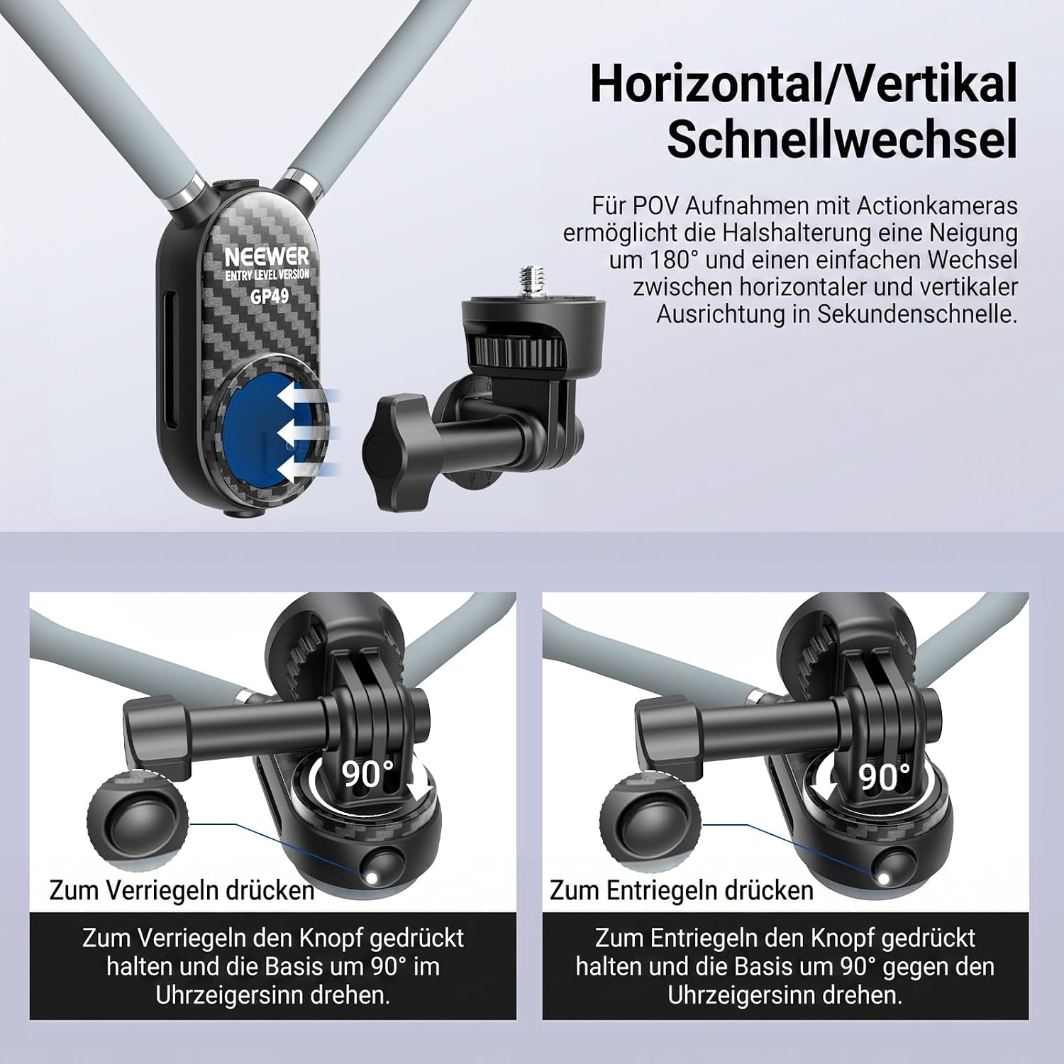 Detalle de NEEWER GP26 Hals-Halterung mit Brustgurt – kompatibel mit GoPro, Insta360, DJI Action Cams (GP49)