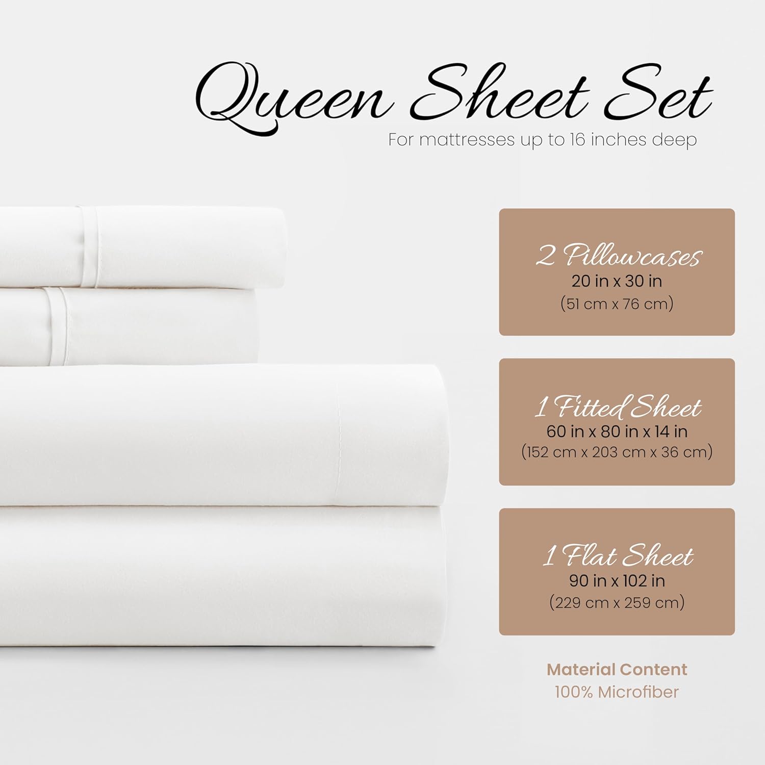Thumbnail 1 de Linen Market Brushed Microfiber Queen Sheet Set (4-Piece) – Oeko-TEX Certified, Ultra-Soft, Wrinkle-Free, 16-Inch Deep Pocket – White