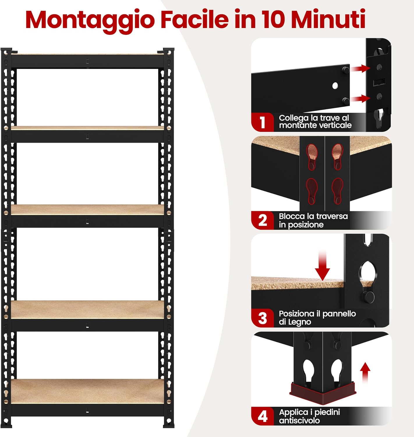 Detalle 2 de Yaheetech Scaffale Metallo Garage – Scaffalatura 150x70x30 cm a 5 Ripiani, carico massimo 150 kg per ripiano