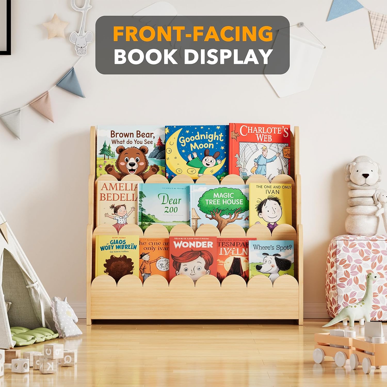 Thumbnail 4 de SpaceAid 3-Tier Scalloped Bookshelf 29.6"