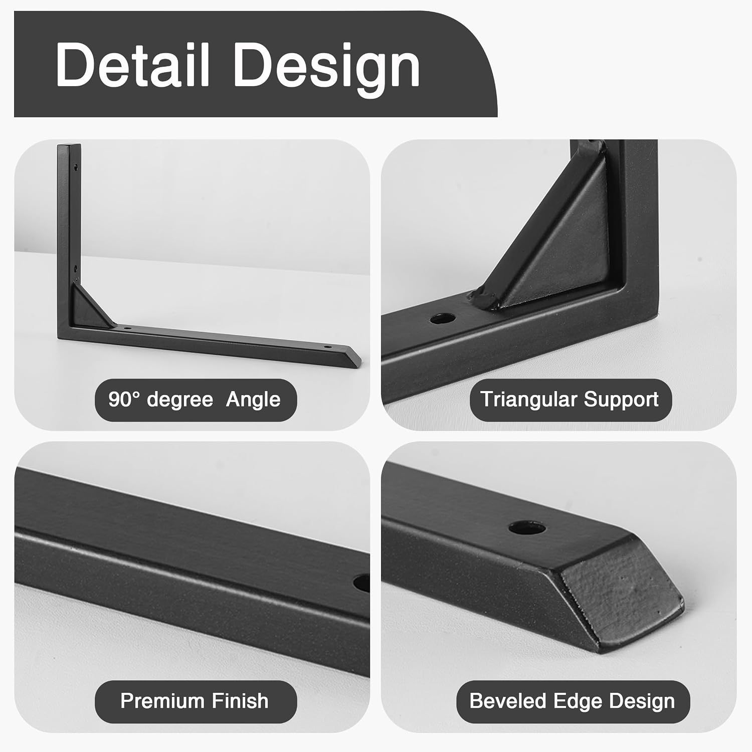 Detalle de Ouvin Heavy Duty Shelf Brackets 10 Inch – 4 Pack (Wall Mount, Black Iron)