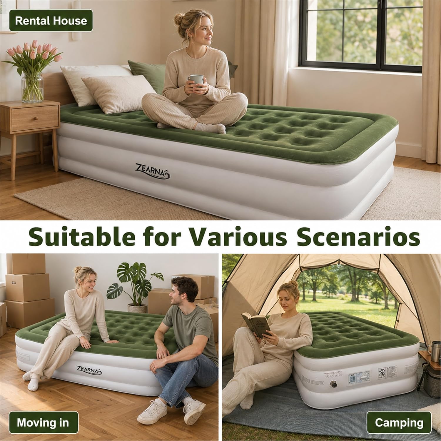 Detalle 2 de Zearna Queen with Built in Pump Air Mattress, 13-Inch, Double-Chamber Pump