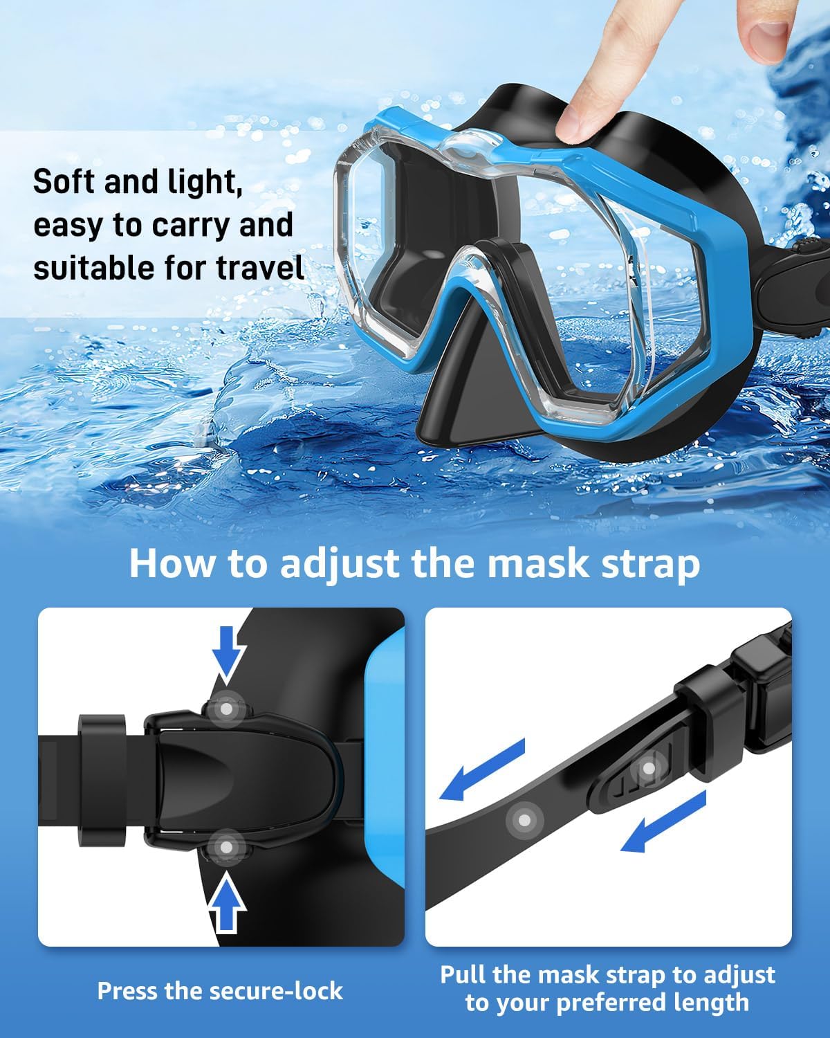 Detalle 2 de WSTOO Adults Swim Goggles with Nose Cover (3-Lens, Anti-Fog, Leak-Proof) for Youth & Adults