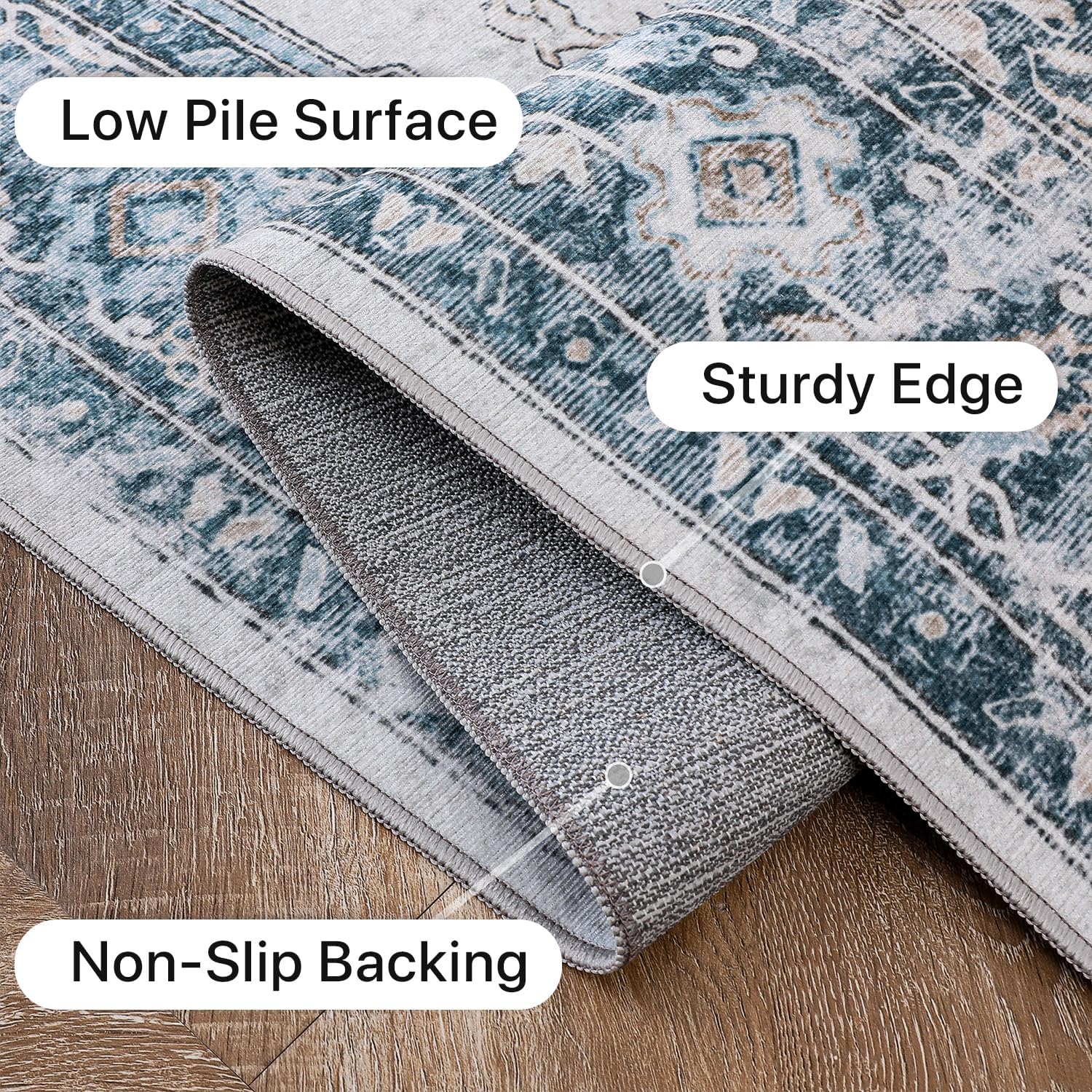 Detalle 2 de GENIMO 6x9 Washable Area Rug—Blue Gold Vintage Floral, Non-Slip & Lightweight