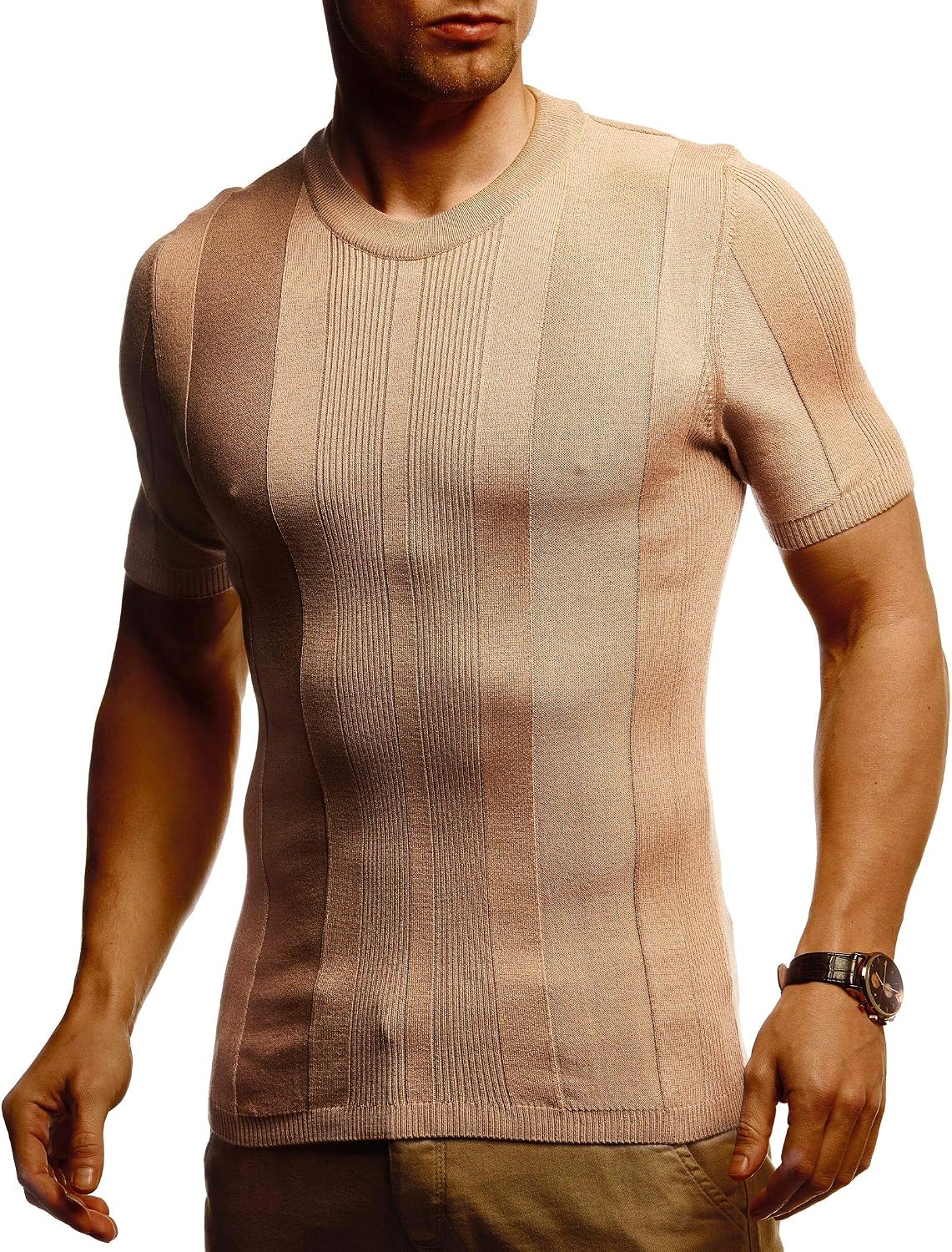 Detalle 2 de Leif Nelson Maglietta da uomo a maniche corte, scollo rotondo, vestibilità slim – versatile per sport e tempo libero