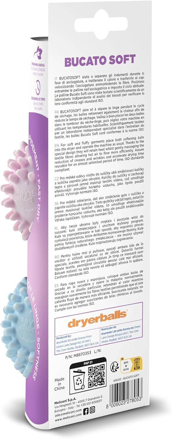 Detalle 2 de Meliconi Bucato Soft droogballen, herbruikbaar en zonder parfum, set van 2