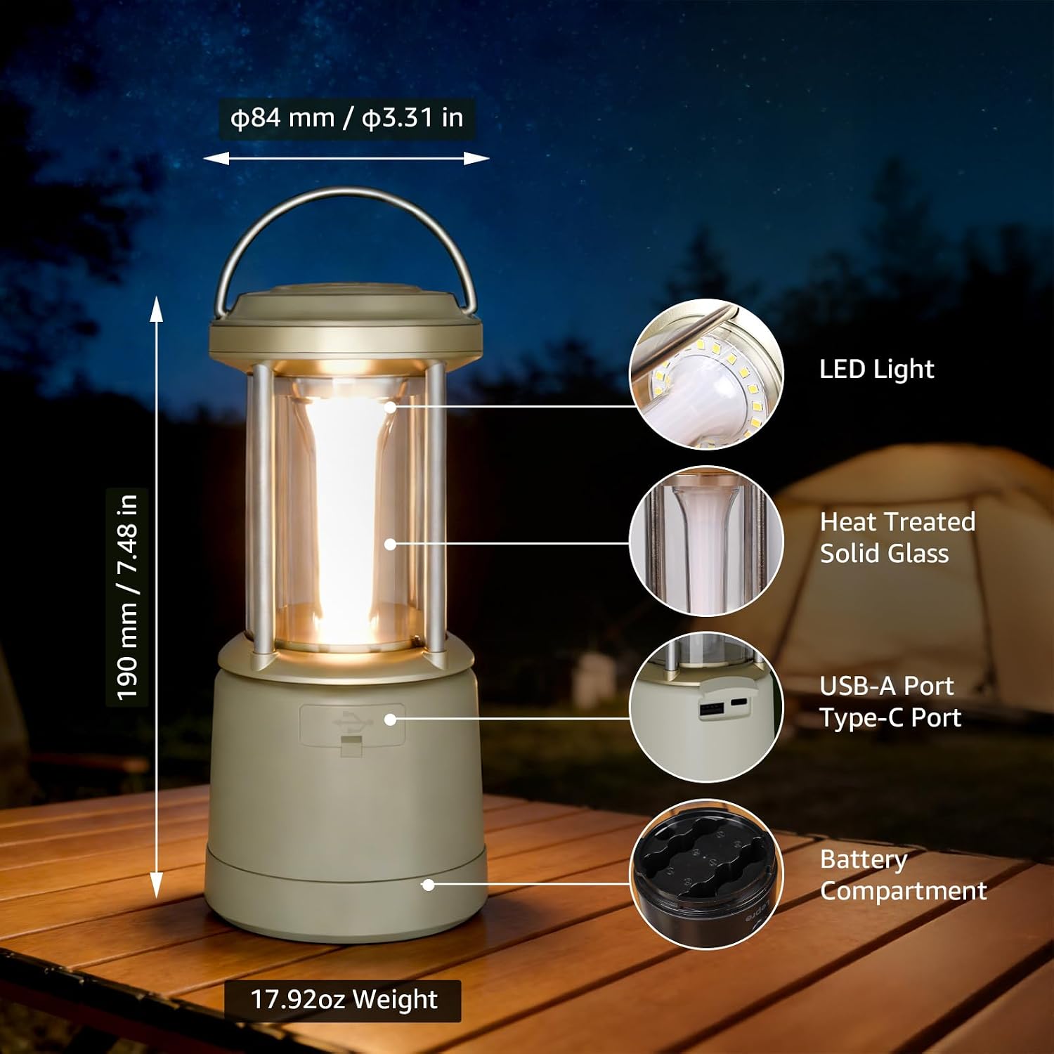 Thumbnail 6 de Lepro Camping Lantern 2000lm – USB Rechargeable or AA Battery Powered