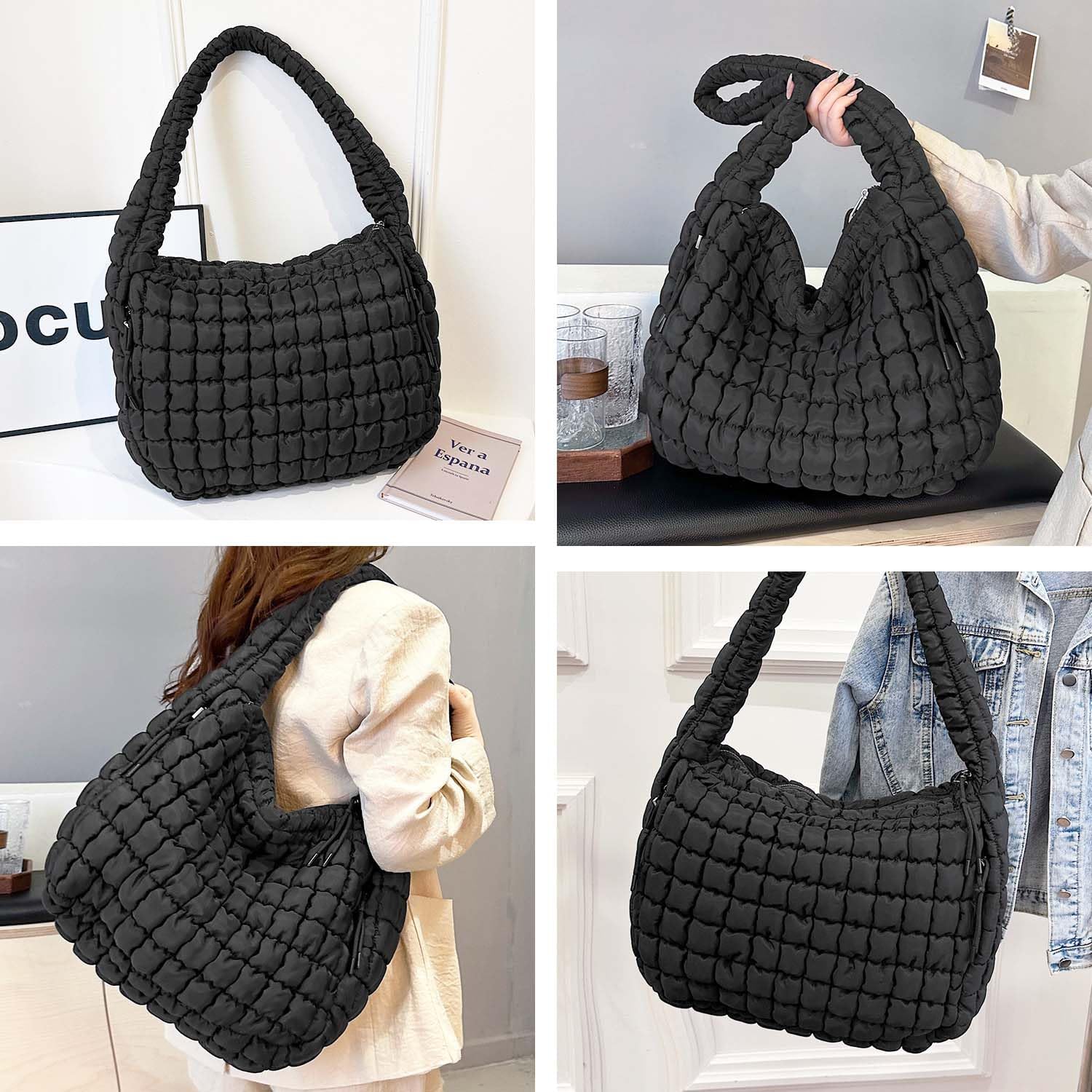 Detalle 2 de Bagtopia Puffer Tote Bag (Large Quilted Puffer Bag) – lightweight padded hobo tote for work, gym and travel