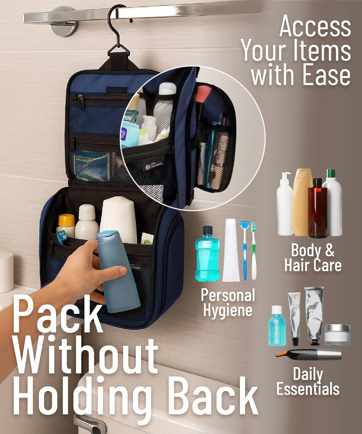 Thumbnail 4 de D&D Hanging Travel Toiletry Bag for Men and Women – Large Organiser Kit with 10 Compartments, YKK Zippers & Water-Resistant Fabric