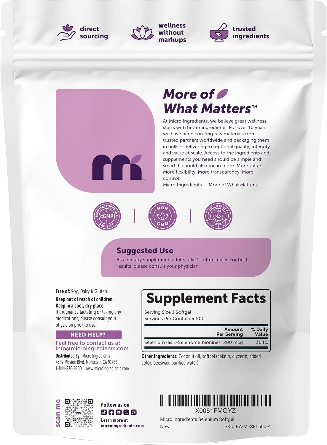 Detalle 2 de Micro Ingredients Selenium Supplement 200 mcg