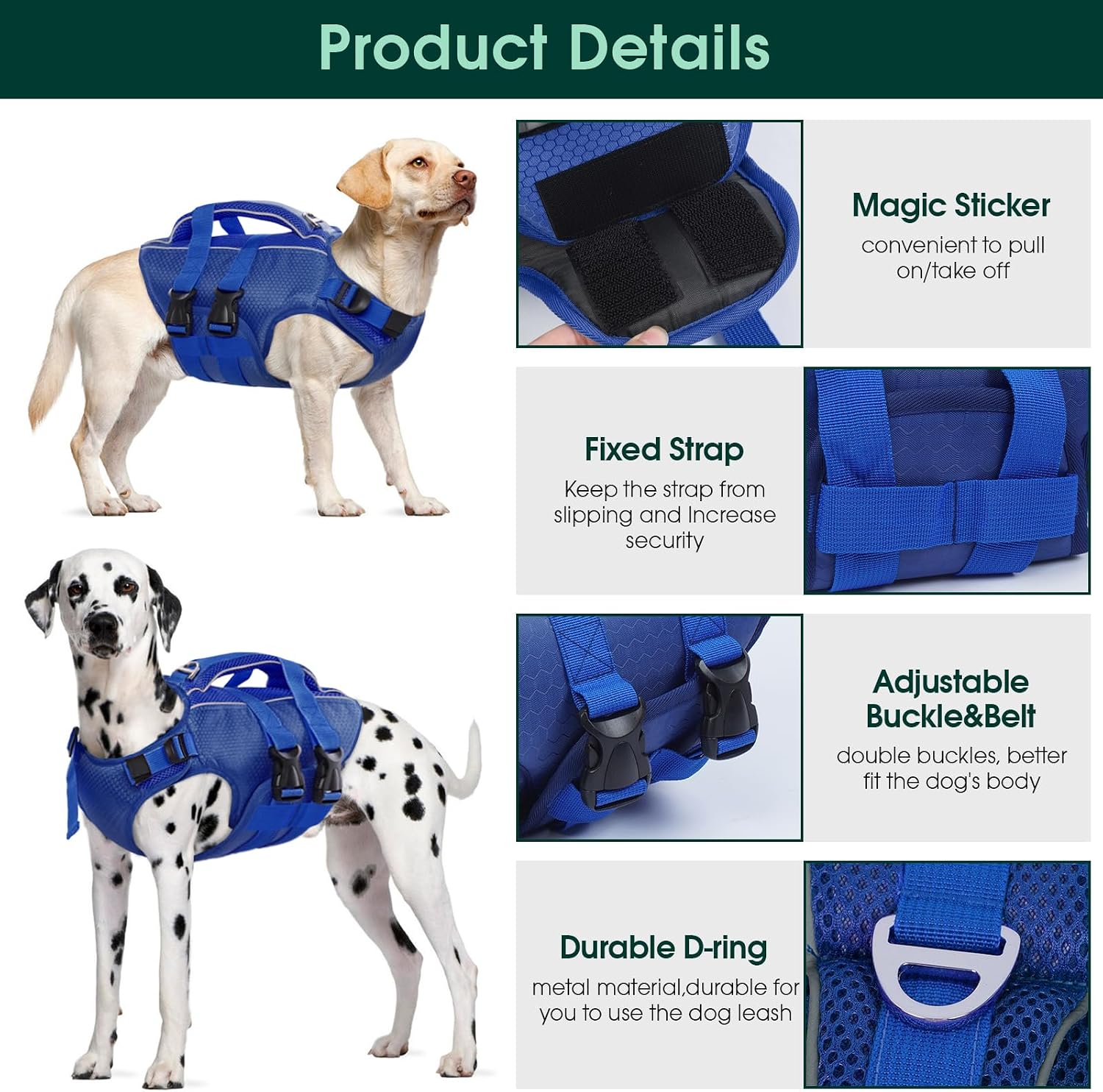Detalle de Kuoser Dog Life Jacket High Flotation with Reflective Safety and Rescue Handle