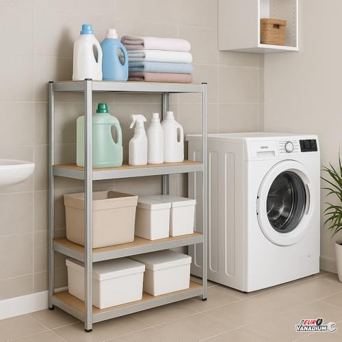 Detalle 2 de EURO VANADIUM Double Étagères de Rangement Charges Lourdes – 160 x 160 cm, 640 kg, 4 niveaux, 8 plateaux, Gris