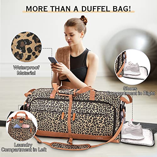 Detalle de Lekesky Large Foldable Travel Duffel Bag 80L – Leopard Print