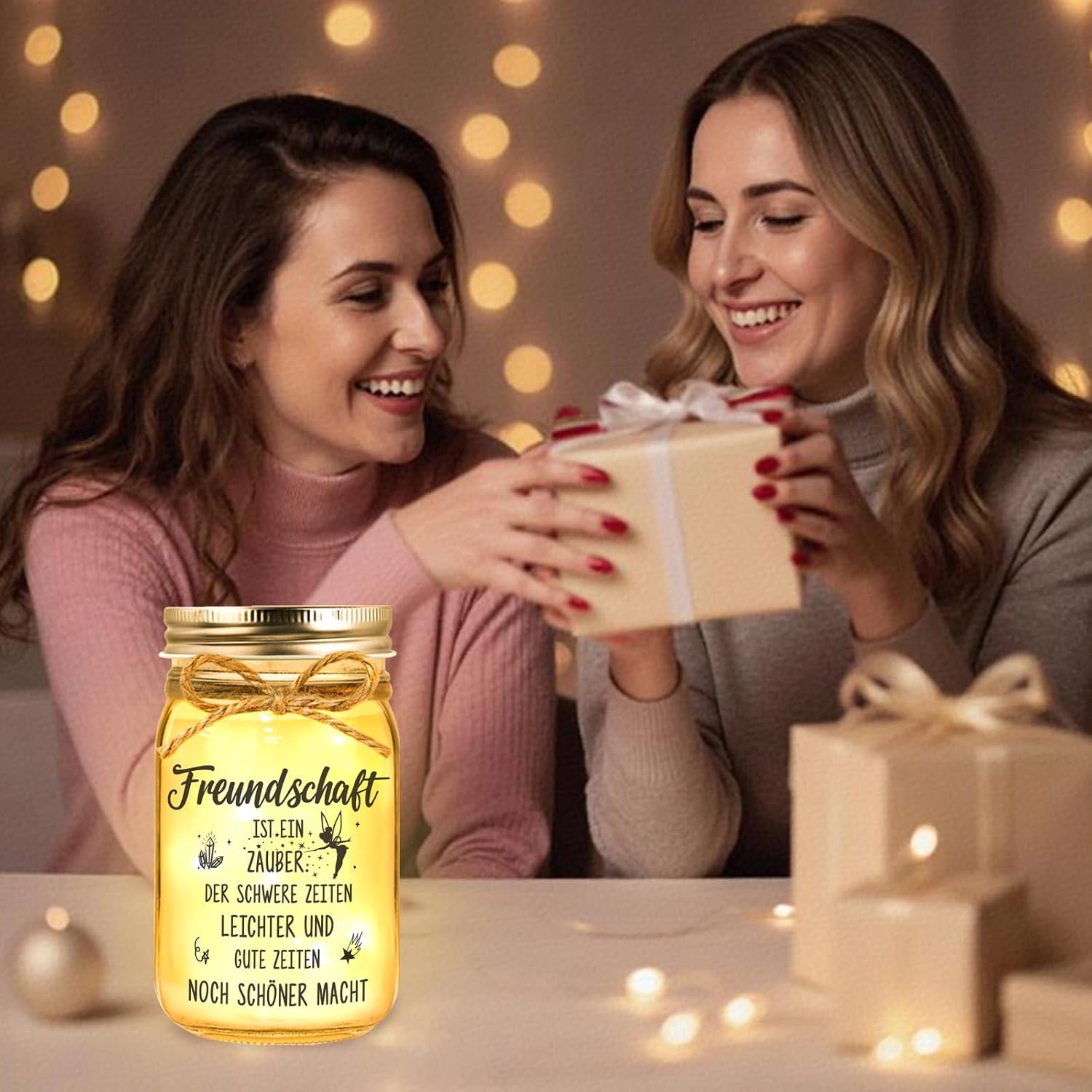 Detalle de Hiipeefeel LED-Flaschenlicht-Geschenkset für Freundin – personalisierte Dankeschön-Note