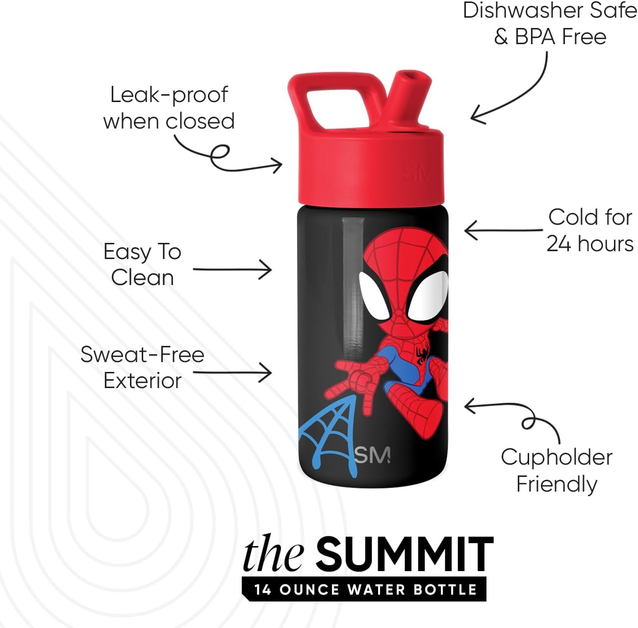 Detalle de Simple Modern Kids Summit Water Bottle with Straw Lid - Spider-Man 14oz
