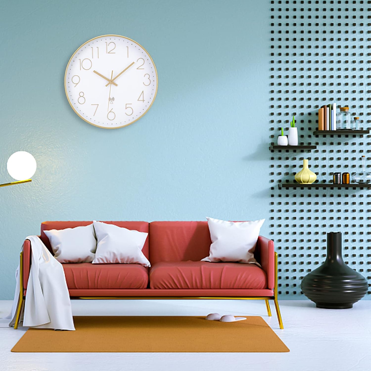 Detalle de VIVILINEN Clock-12 – bezgłośny zegar ścienny sterowany radiowo, 30 × 30 cm