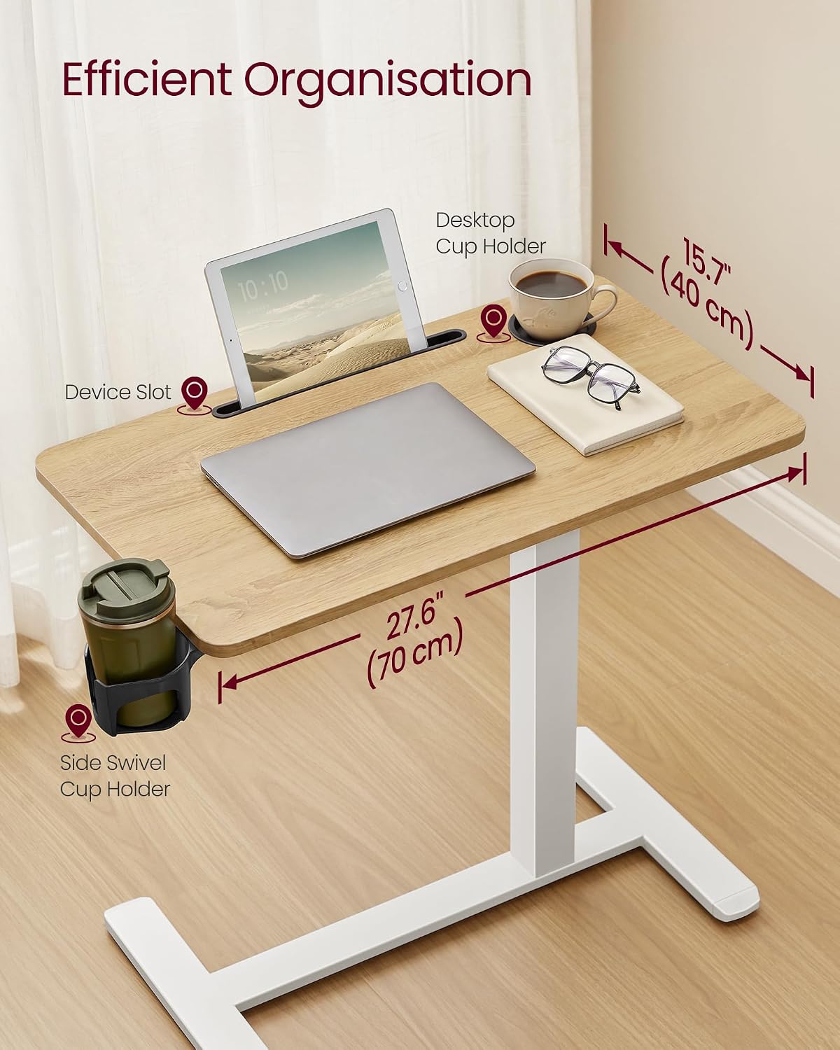 Thumbnail 5 de VASAGLE BALOK LSD600YA01 Overbed Table, Adjustable Height, Wheels, 70 x 40 cm