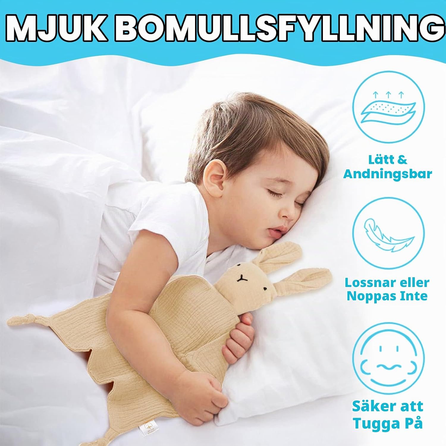 Detalle de Vicloon snuttefilt för baby i bomull, orange kaninform med knutar