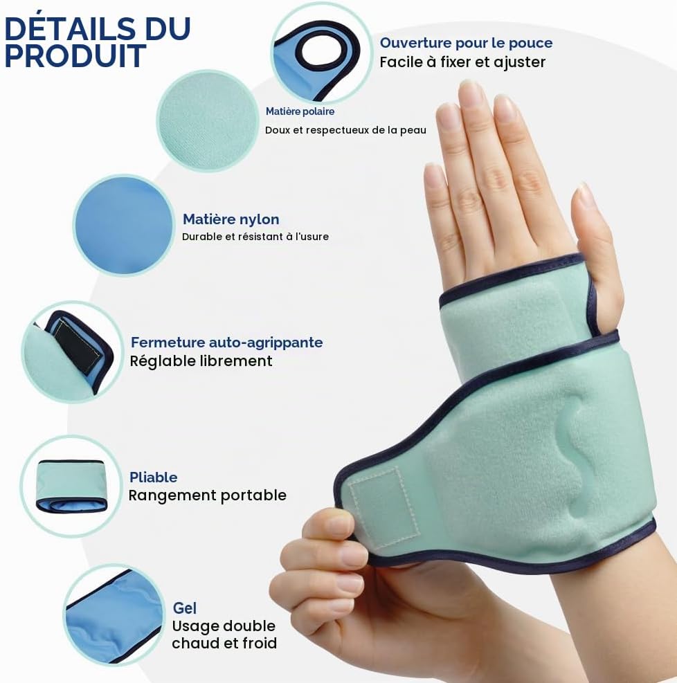 Detalle de Fefod verkoelende polsmanchet met herbruikbare gel, verstelbare sluiting en warmte- en koudetherapie