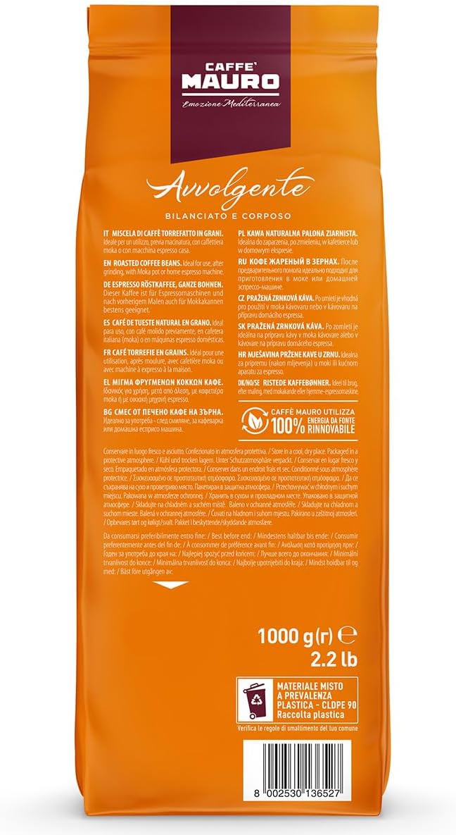 Detalle de Caffè Mauro Torrefazione Miscela Avvolgente 1 Kg – Intensità 8/10, Tostatura Media