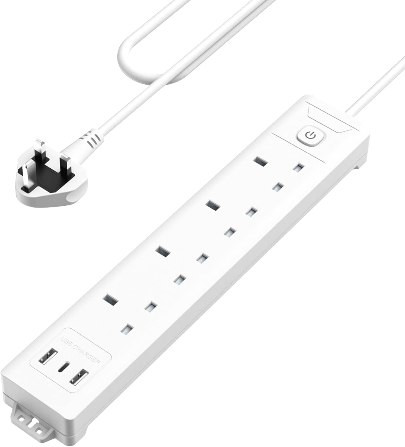 Mscien 2m Extension Lead with USB Slots – 4-way 3 USB extension socket with wall mounting