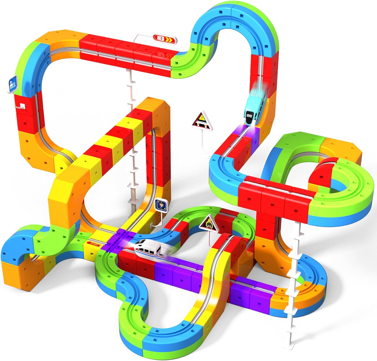 Goody King Train Électrique Enfant 110 pièces – Circuit magnétique 3D avec train électrique