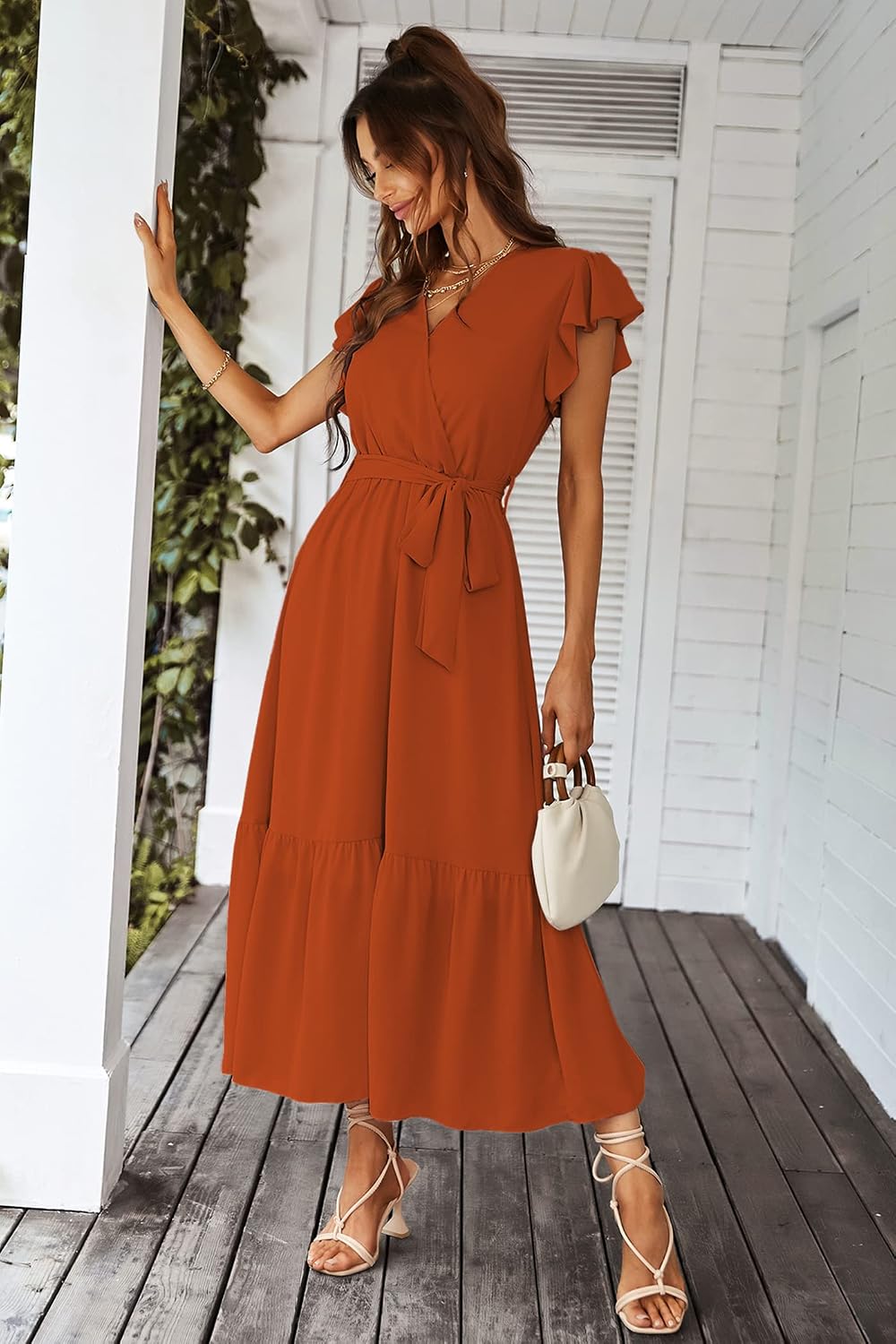 Thumbnail 6 de PRETTYGARDEN Women's Summer Floral Boho Maxi Dress - Wrap V-Neck, Ruffle Hem, Short Sleeves