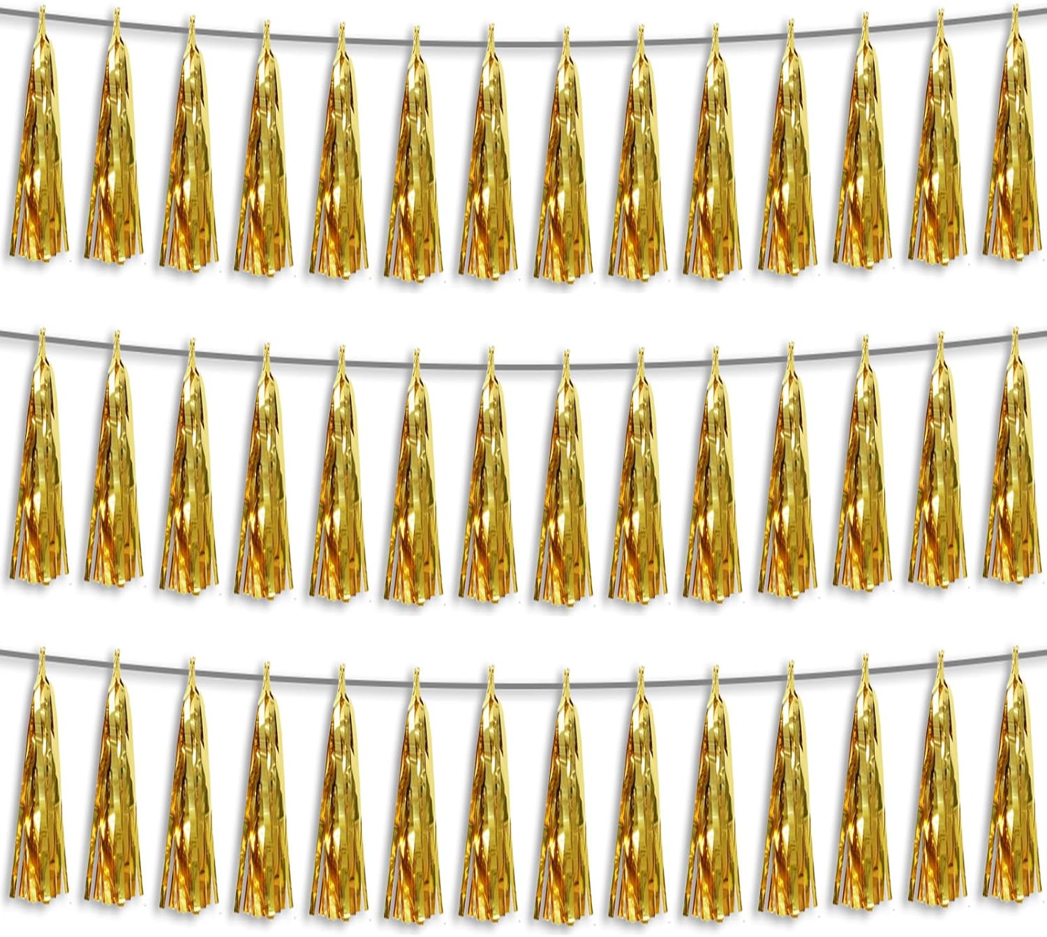 Thumbnail 6 de 3P Silver Foil Fringe Tassel Banner – 29.5 ft Metallic Tassel Garland (3 Strips, 45 Tassels) for Party Decorations