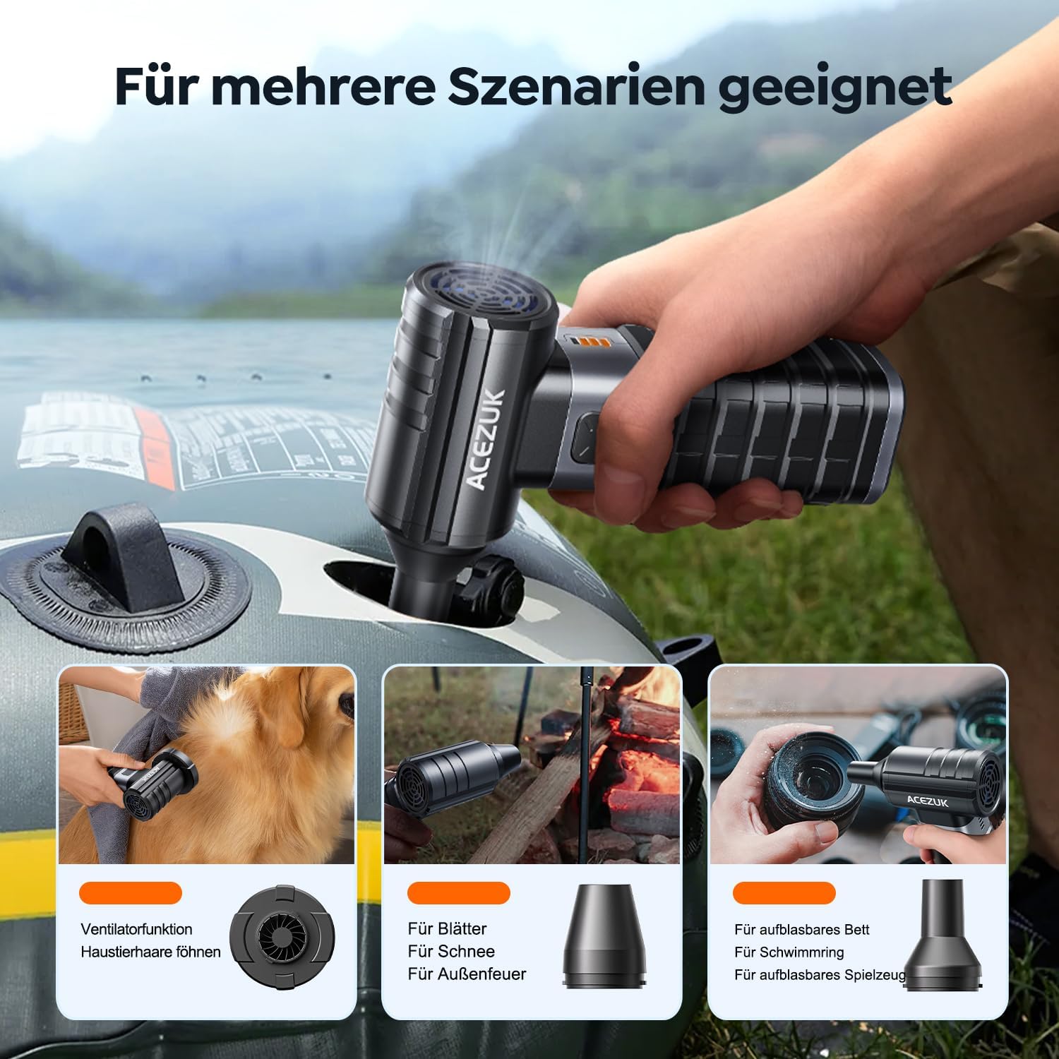 Detalle 2 de ACEZUK Elektrische Staubgebläse: 4-Gang Luftspray mit Akku für PC, Elektronik und Haushalt