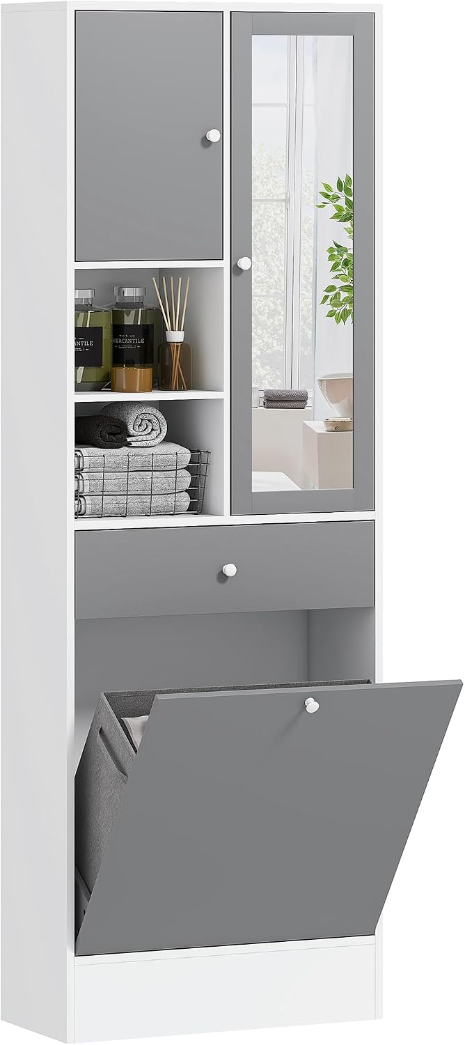 Detalle de HOMCOM Meuble de bain haut gris blanc