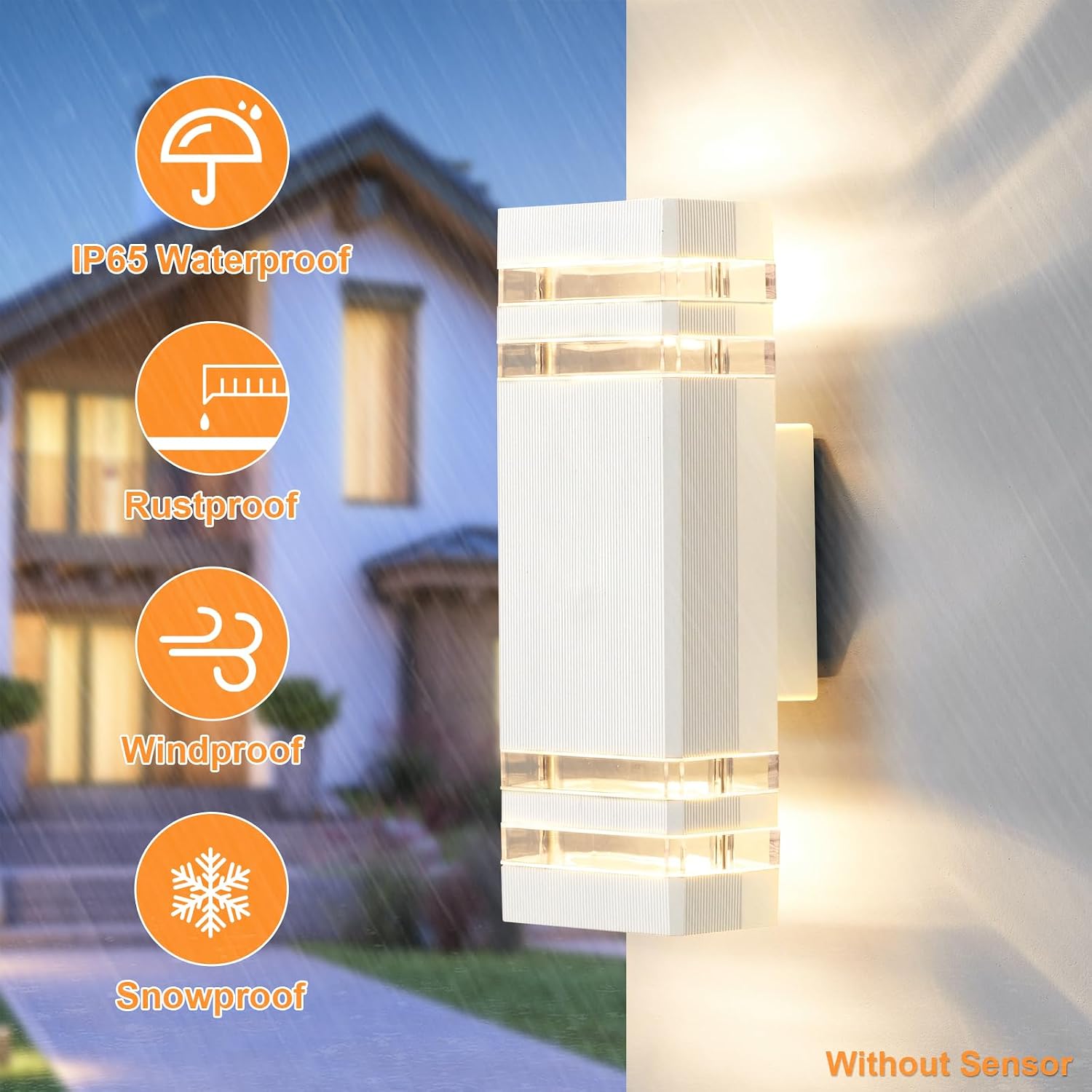 Detalle 2 de CELAVY Outdoor Wall Lights: Mains-Powered Up/Down GU10 Exterior Sconce (IP65) in White
