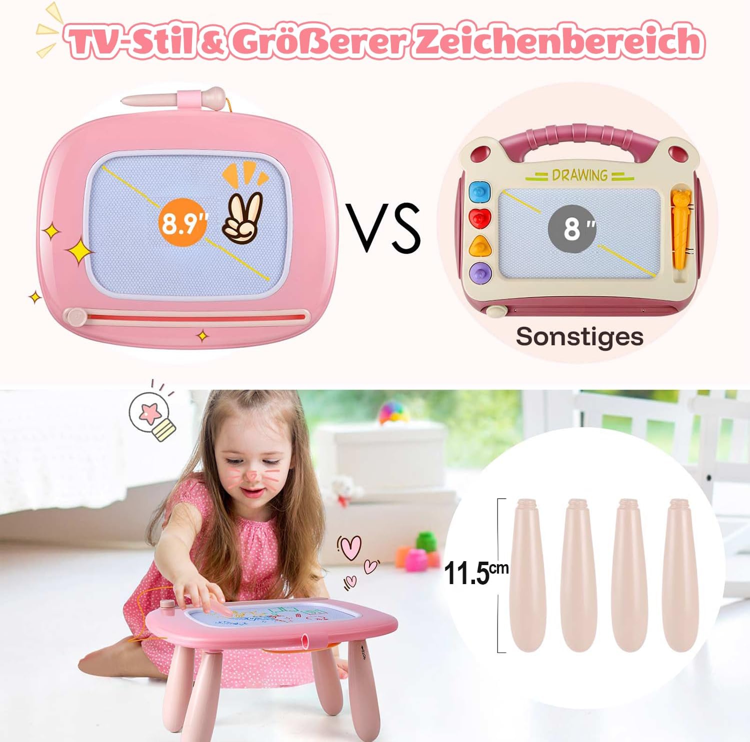 Thumbnail 1 de Smasiagon magnetische Maltafel / Zaubertafel für Kinder (ab 1–3 Jahre) – löschbar, bunt, hellrosa