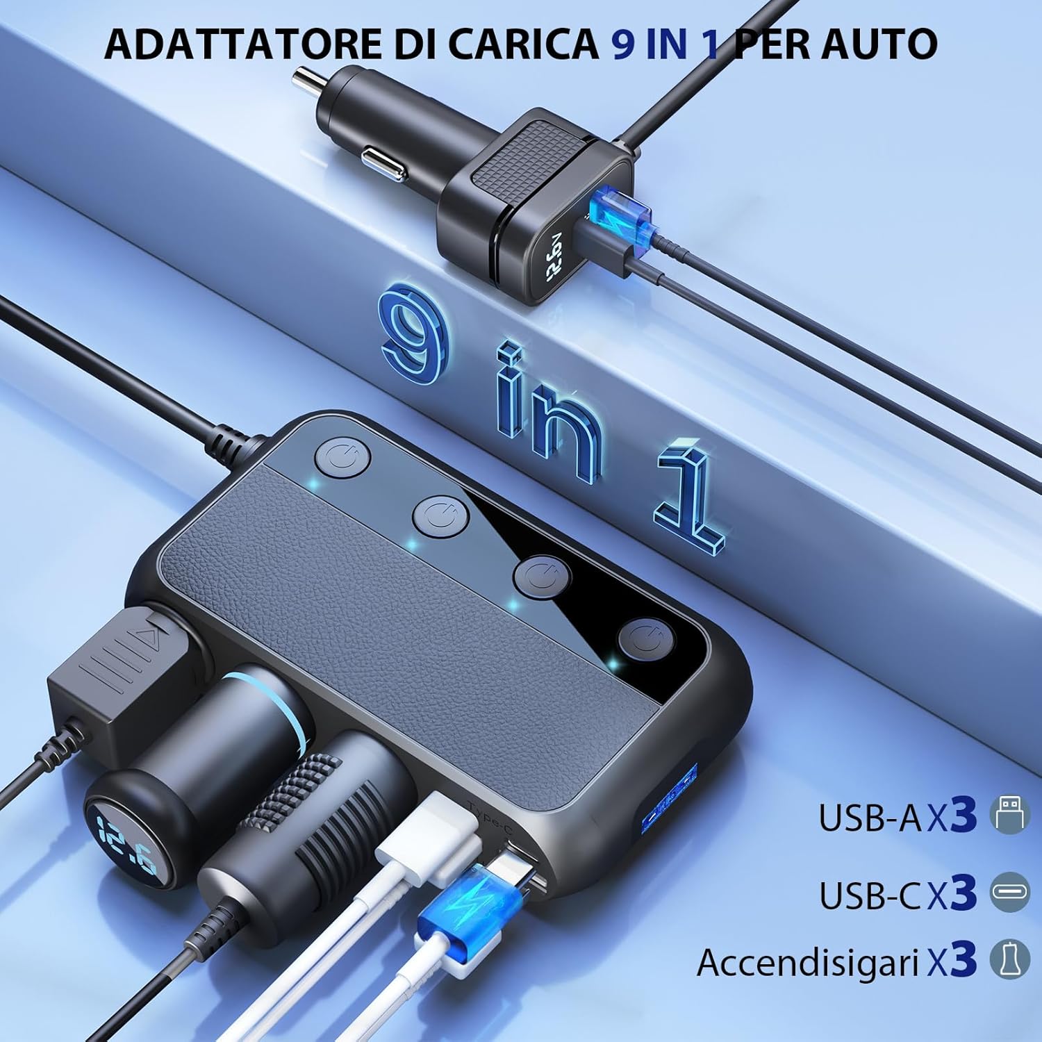 Thumbnail 2 de BESTEK Caricatore Auto 148W 9 in 1 USB-C 30W